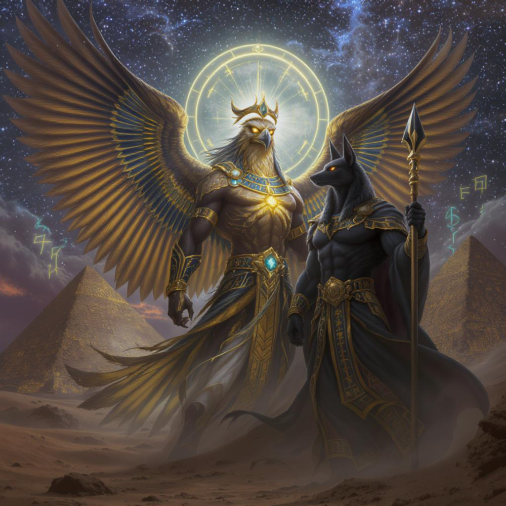Horus and Anubis standing posing
