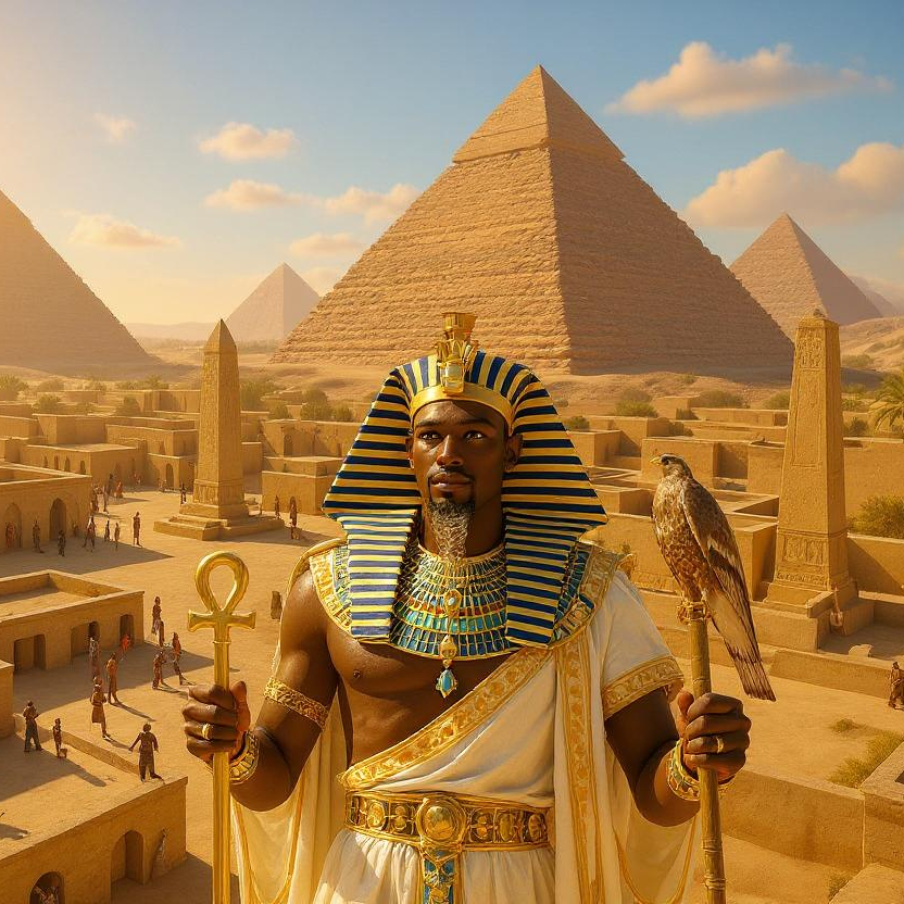 Pharaoh Jaheir in front of Egypt posing
